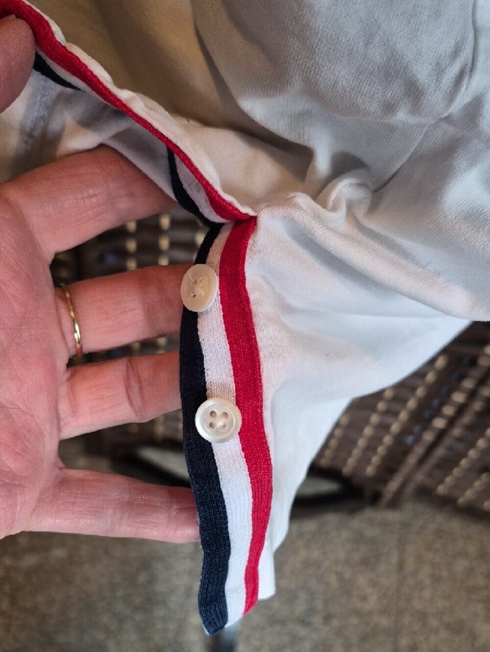 Thom Browne White Short-Sleeve Ringer Tee with Navy Trim - Picture 8 of 9
